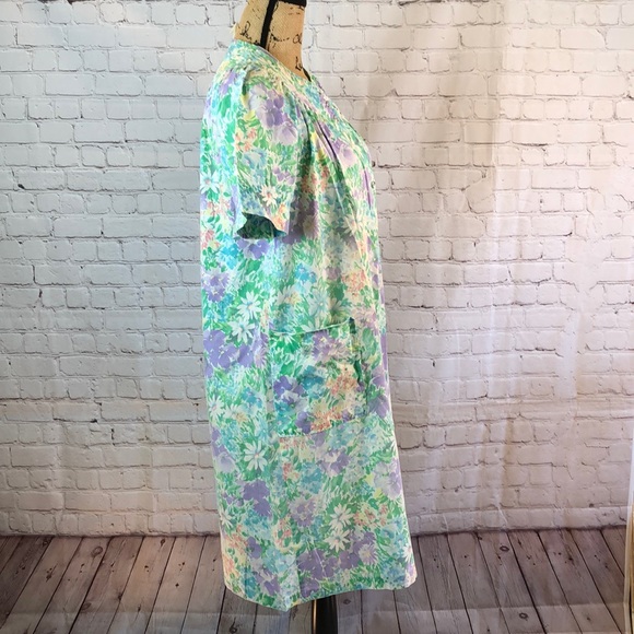 Lounge Around Duster Robe Multicolored Floral Snap Down Medium - Picture 2 of 4